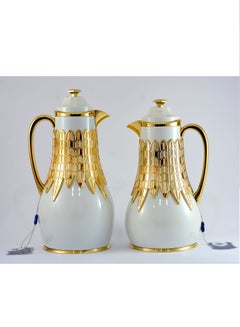 Buy 2-Piece  Tea & Coffee Flask, White & Gold in UAE