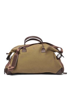 Buy Fancy Logo Embellished Canvas Duffle Bag With Leather Handle And Adjustable Straps in Egypt