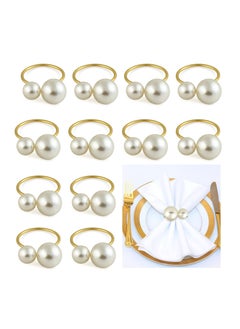 Buy Set of 12 Pearl Napkin Rings Stainless Steel Gold Napkin Holders for Wedding Party Banquet Dinner Table Decor in Saudi Arabia