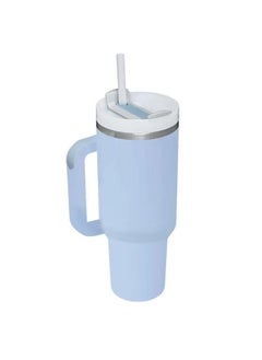 اشتري 40 oz Insulated Mug with Handle and Straw Lid, Reusable Stainless Steel Water Bottle, Travel Mug, Iced Coffee Mug for Car, Home and Cold Drinks (Sky Blue) في الامارات