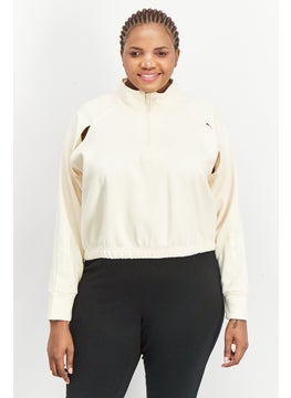 اشتري Women Plus Size Long Sleeve Running Crop Sweatshirt, Cream في الامارات