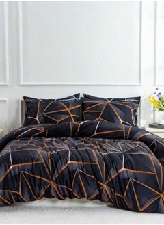 Buy Various King/Queen/Single Size Duvet Cover Set, Black with Grey Geometric Design in UAE