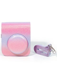 Buy Protective Camera Case for Fujifilm Instax Mini 12 Instant Camera PU Leather Glitter Gradient Style Camera Bag with Shoulder Strap- Pink-Purple in UAE