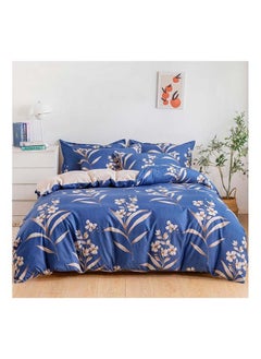 اشتري 6-Piece King Size Duvet Cover Set Microfibre Wedgewood 1 Duvet Cover 220x240 cm, 1 Fitted Sheet 200x200+25 cm, 4 Pillow Cases 48x74cm Multicolour في الامارات