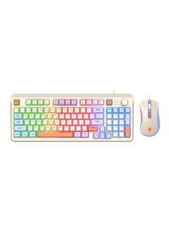 Buy Arabic & English Wired Gaming Keyboard and Mouse Set,Mechanical Feel Office Keyboard with Multimedia Knob White Blue in Saudi Arabia