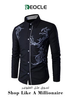 Buy Men's Shirts Print Button Down Dress Shirt Fashion Long Sleeve Casual Shirts Slim Fit Shirts Stretch Dress Shirt Wrinkle-Free Regular Fit Shirts in Saudi Arabia