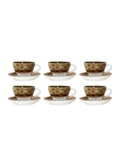 اشتري Elan Glass Cup/Porcelain Saucer Gold/Black Set Of 6 في الامارات