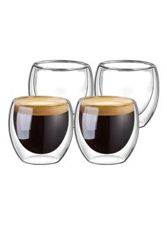 Buy HOOPZOZA Double Walled Glasses for Espresso Coffee Turkish Tea Espresso Coffee Cups 80 ml Set of 4 pcs in UAE