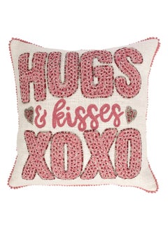 Buy Hugs & Kisses Filled Cushion, White & Pink - 40x40 cm in UAE