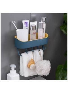 Buy Bathroom Shelf, Plastic Bathroom Rack, Self-Adhesive Shower Caddy, No Drilling Bathroom Organizer, Bathroom Toiletries Holder, Shower Rack with 4 Hooks and Towel Bar. in UAE