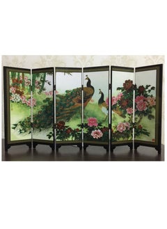 Buy Chinese Style Retro Wooden 6-Piece Set Of Peacock Multi-Color Tabletop Ornaments Folding Screen 48x24x0.6cm in Saudi Arabia