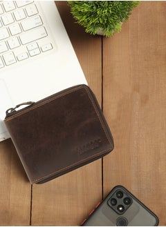 Buy Genuine  Leather RFID Zip Around Brown Wallet for Men in UAE