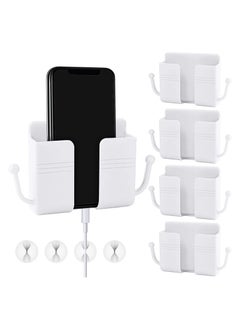 اشتري 4 Pcs Wall Mount Mobile Phone Stand Self Adhesive Mobile Phone Mount With Hook, 4 Cable Clips, Mobile Phone Plug Wall Mounts Charging Mobile Phone Stand Wall Organizer for Kitchen Living Room في الامارات