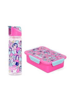 Buy Eazy Kids Lunch Box Set and Tritan Water Bottle w/ 2in1 drinking Flip lid and Sipper Unicorn-Pink 650ml in UAE