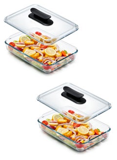 Buy Set of 2 Tempered Glass Rectangular Casserole 3.0L microwaveable glass glass baking dishes Microwave Bakeware Glass Bakeware in UAE