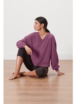 اشتري Women V-Neck Long Sleeves Plain Sweatshirts, Purple في الامارات