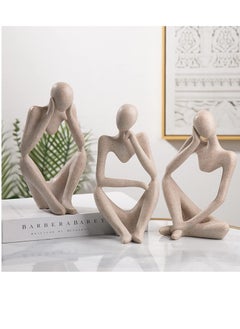 Buy Thinker Statues Set of 3, Sandstone Resin Thinker Statue Ornaments, Abstract Style Sculpture Statue Collectible Figurines for Home Decor/Office/Bookshelf/Desktop/Decorations (Sandstone) in Saudi Arabia