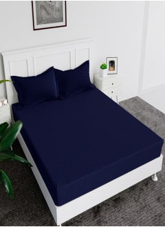 Buy Fitted Bed Sheet +2Pcs Pillow Covers, King/Queen/Double/Single Sizes, Color Blue in UAE