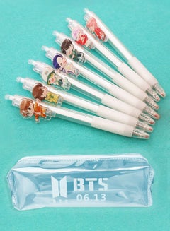 Buy BTS Ballpoint Pen 0.5 MM Refill Black Ink With Transparent Pencil Case in UAE