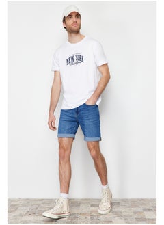 Buy Medium Blue Men's Skinny Fit Denim Shorts in Egypt