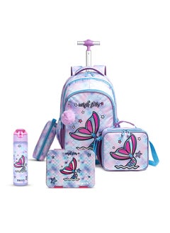 Buy 18 Inch Set Of 5 Trolley School Bag With Bento Lunch Box, Stainless Steel Water Bottle  640 ML, Lunch Bag And Pencil Case  - Mermaid Purple in UAE