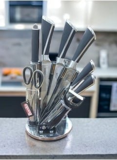 Buy Stainless steel knifes set 9 pieces with 360 degree rotating holder - Bonito in Egypt