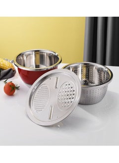 Buy 3-In-1 Stainless Steel Grater Basin Drain Basket Washing Bowl Set in UAE