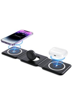 Buy 3 in 1 Foldable Wireless Charger Magnetic  Mag-Safe Charger Fast Travel Wireless Charging Station For Mobile Phone Watch Earphones(Black） in Saudi Arabia