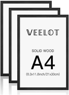 Buy Veelot A4 Black Picture Frame,Solid Wood Fram For Collage Gallery Certificate Document Wall Mounting Display,21X30Cm,Set Of 3 in UAE