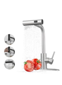 Buy Kitchen Faucets with Pull Down Sprayer,Waterfall Kitchen Sink Faucet,Commercial Utility Stainless Steel Kitchen Faucets,Single Handle Kitchen Sink Faucet with Pull Down Sprayer for 3 Function,Brushed in Saudi Arabia