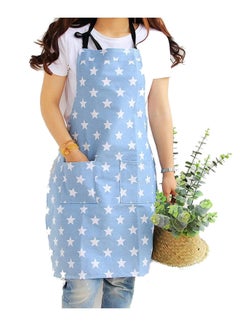 Buy Women's Apron with Two Pockets Fashion Star Pattern Cotton & Canvas Aprons for Women Chef kitchen, Cooking, Grill and Baking (Blue) in Saudi Arabia