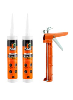 Buy Caulking Gun Set -Orange I- with 2 White All-Purpose Silicone Adhesives (280ml Each), No-Drip Gun, Water-Resistant, Anti-Yellowing, for Bathroom, Kitchen, Windows, Indoor & Outdoor Sealing in Saudi Arabia