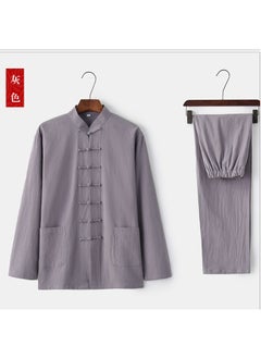 Buy Mens Cotton Linen Tang Suit Long Sleeve Set Gray [suit]] in UAE