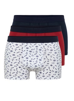 Buy Multicolored 3-Piece Marine Patterned-Flat Pack Cotton Boxers TMNAW24BX00025 in Egypt