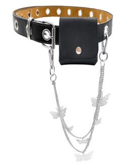 Buy PALAY® Belt for Women Dresses Punk Rock Style Jeans Belt Leather Belt Waist Belt for Men, Single Buckle Belt with Detachable Chain, Punk Accessories (Black) in UAE