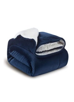 Buy Sherpa Blanket Single Size Twin Plush Throw Bed Blanket, 160X220cm, Flannel Fleece Reversible Lamb Blanket, Navy Blue in UAE