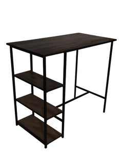 Buy Steel Bar Table with Wooden Top Storage Shelves Black 100x109x60cm in UAE