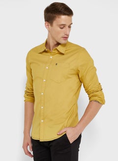 Buy Men Mustard Pure Cotton Slim Fit Casual Shirt in Saudi Arabia