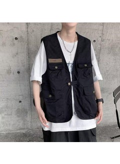 Buy Japanese Multi-Pocket Vest Mens Summer Casual Sleeveless JacketBlack Black in UAE