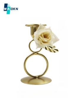 Buy Metal Base Simulated Flower Double-ring Candle Holder, Gold-plated Wedding Decorations, Tabletop Metal Candle Holder, Party Dinner Event Decoration Crafts (Gold) in UAE