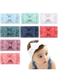 Buy 8-Piece Baby Girls Headband Stretchy Nylon Soft Headband with Bowknot for Baby Toddler Girls in UAE