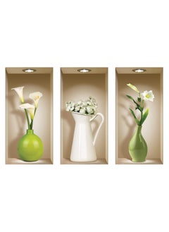 Buy 3-Piece 3D Vase Flowers Wall Sticker in Saudi Arabia