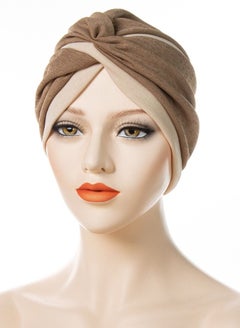 Buy Muslim Hijab Instant Hijab for Women two-color Stitching Forehead Cross Turban Islamic  Fashion Cotton Head Cover for Women and Girls Brown+Beige in UAE