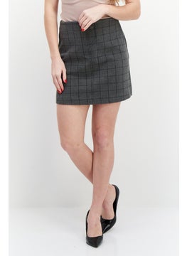 اشتري Women Windowpane Pattern Mini Skirts, Grey في الامارات