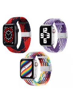 Buy 3pc Pack Adjustable Nylon Braided Loop Band for Apple Watch All Series Compatible with 45mm/44mm/49mm/42mm MultiColor in UAE