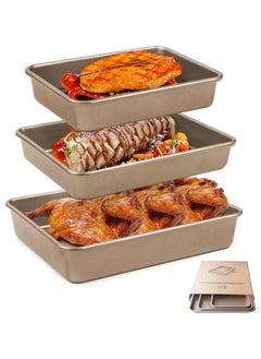 اشتري Rectangle Deep Baking Pan Set,3 PCS Aluminum Cake Pan,Non Stick Baking Sheets Baking Tray Bakeware Toaster Oven Food-Safe Nonstick Coating في الامارات