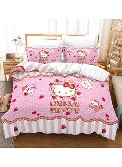 Buy Cartoon Sanrio Hello Kitty pattern bedding three-piece set with soft microfiber polyester sheets including cover and two pillowcases (size 150cmX200cm) in Saudi Arabia