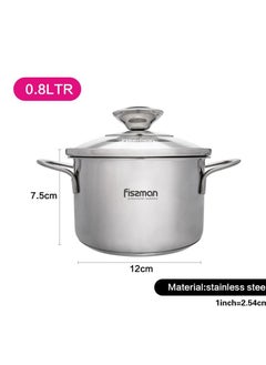 Buy Fissman Stainless Steel Saucepot with Glass Lid Silver 12 x 7.5 cm in UAE