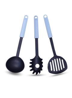 Buy 3-Piece Nylon Kitchen Utensil Spoon Set | Soup Ladle, Turner and Pasta Server Set | Heat Resistant Non-Stick with Soft Grip Ergonomic Handles | Baking or Cooking in Saudi Arabia