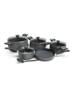 Buy 10-Piece Superior Aluminium Cookware Set - Non-Stick Granite Gray Interior, Glass Lids, Heat-Resistant Handles, Eco-Friendly, Dishwasher Safe (ACS10HE) in Saudi Arabia